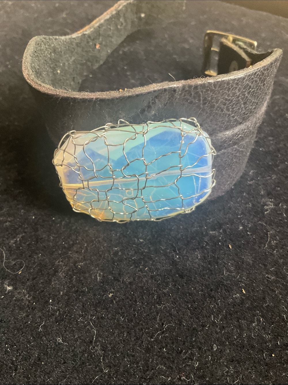 Wide Leather Band with Iridescent Stone